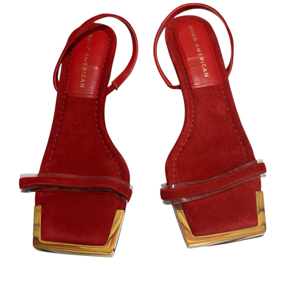 Good American Red Suede Standout Square Toe Slingback Heels - Picture 4 of 7
